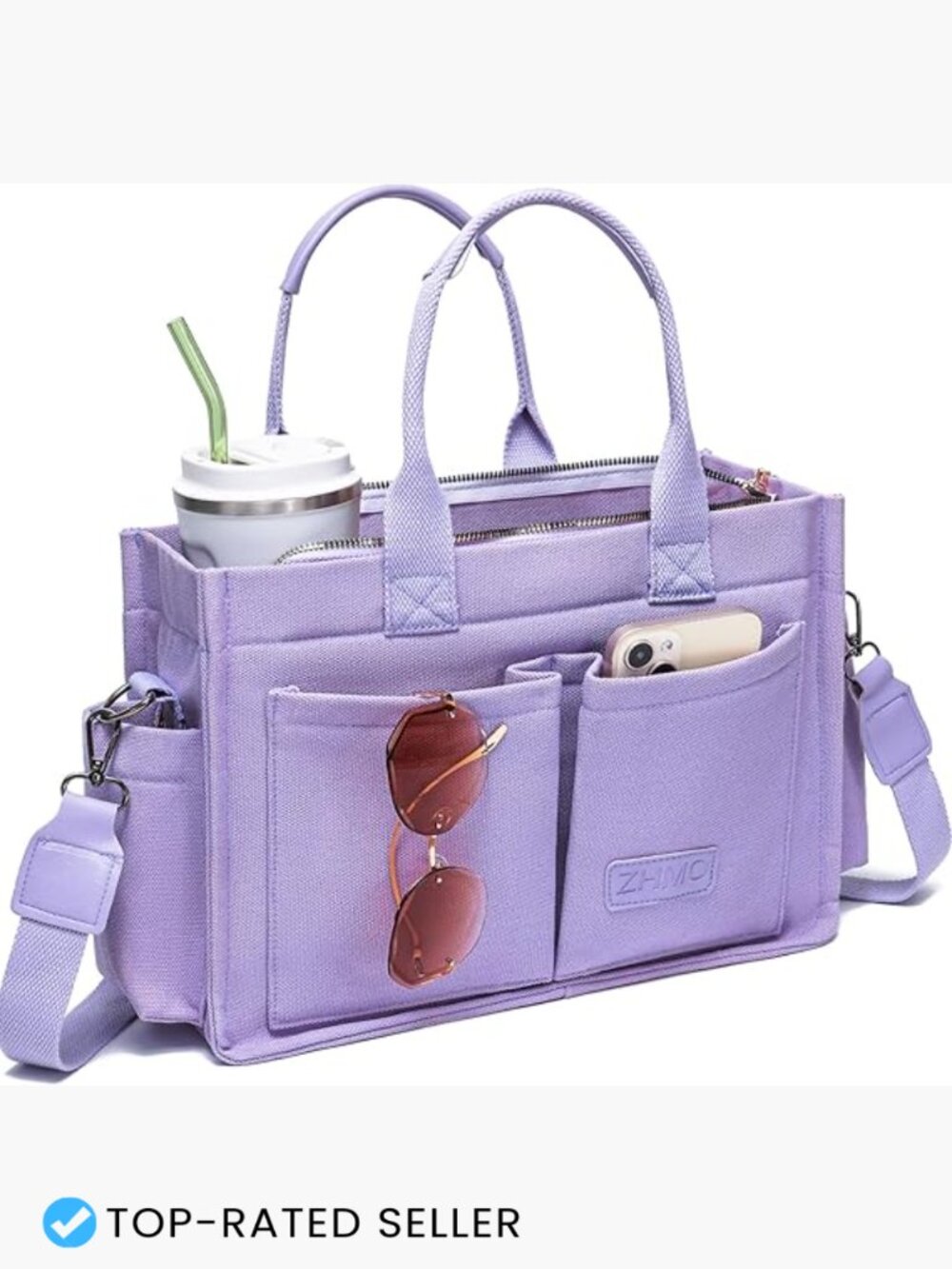 Large Canvas Tote Bag Laptop Crossbody Work Handbag with Pockets